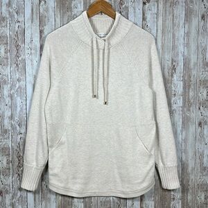 Max Studio Sweater M Sweatshirt High Neck Drawstring Long Sleeve Ivory Pullover